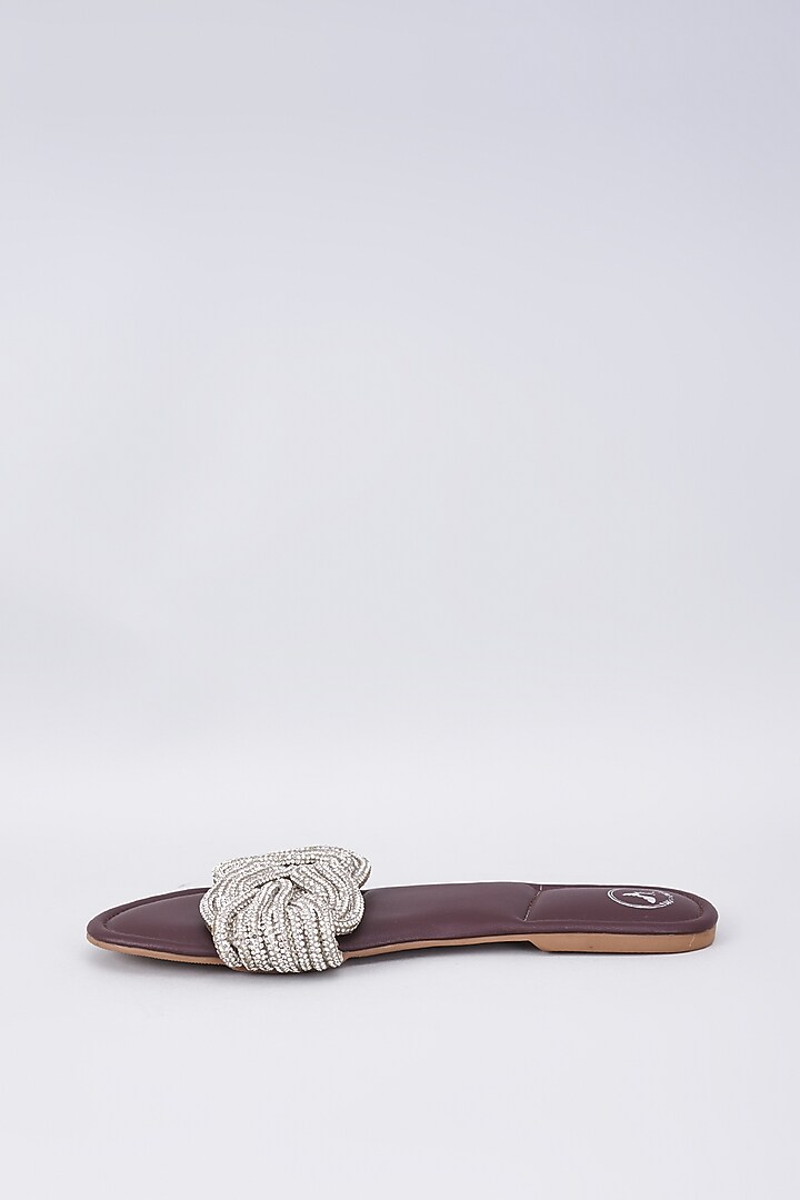 Brown Synthetic & Vegan Rhinestone Embellished Flats by Sana K Luxurious Footwear at Pernia's Pop Up Shop