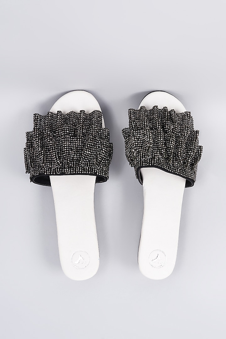 White Synthetic & Vegan Mesh Heels by Sana K Luxurious Footwear at Pernia's Pop Up Shop