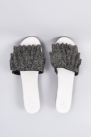 White Synthetic & Vegan Mesh Heels by Sana K Luxurious Footwear