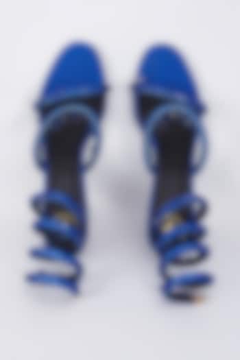 Blue Synthetic & Vegan Rhinestone Spring Embellished Heels by Sana K Luxurious Footwear at Pernia's Pop Up Shop