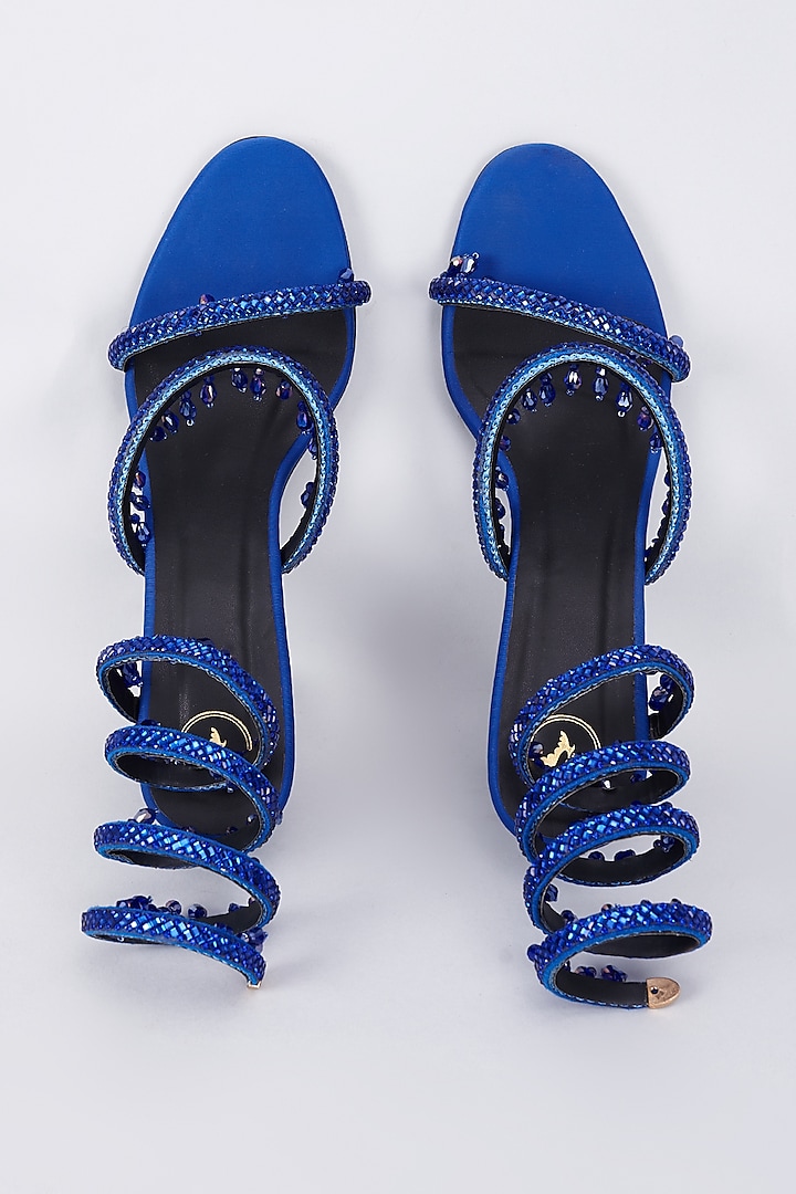 Blue Synthetic & Vegan Rhinestone Spring Embellished Heels by Sana K Luxurious Footwear at Pernia's Pop Up Shop