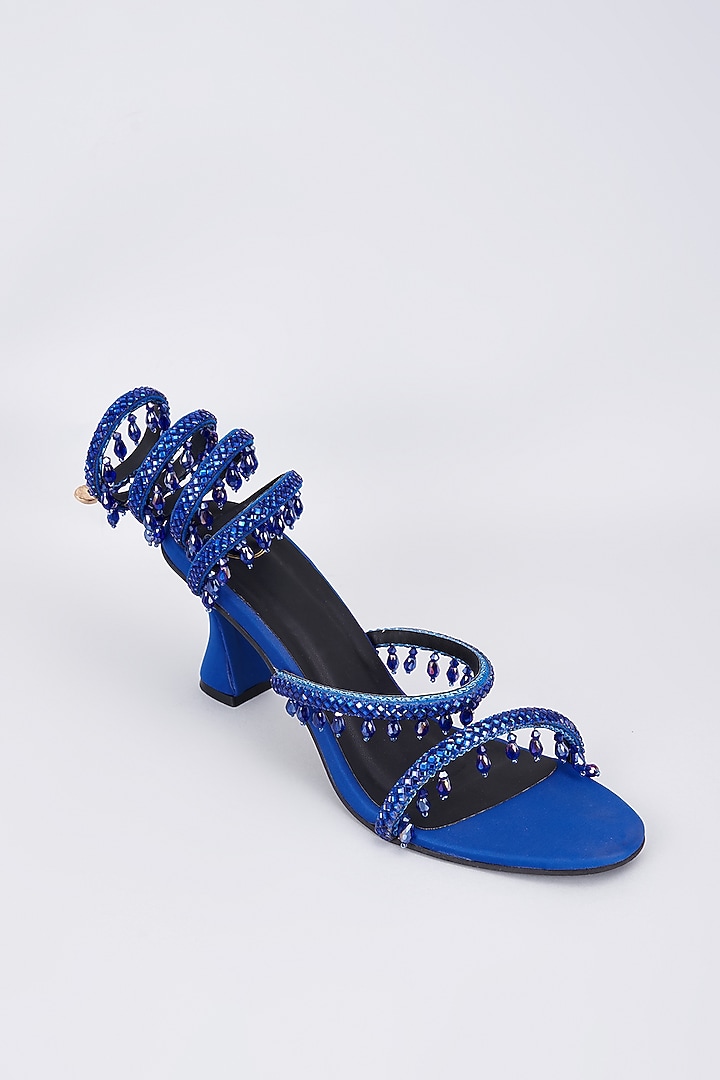 Blue Synthetic & Vegan Rhinestone Spring Embellished Heels by Sana K Luxurious Footwear at Pernia's Pop Up Shop