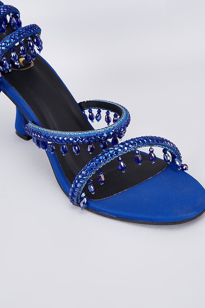 Blue Synthetic & Vegan Rhinestone Spring Embellished Heels by Sana K Luxurious Footwear at Pernia's Pop Up Shop