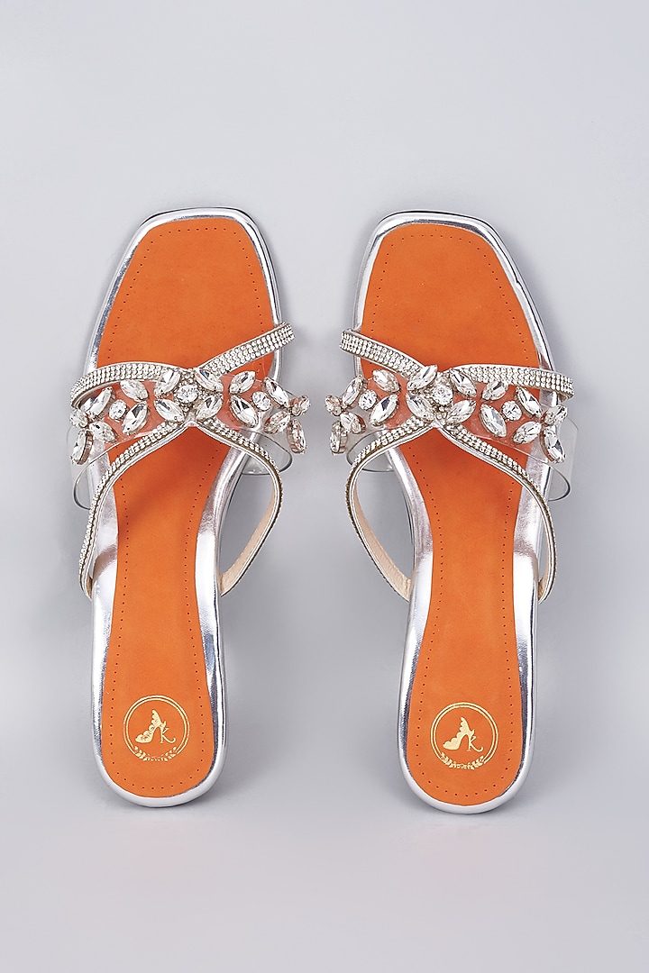 Silver Synthetic & Vegan Crystal Swarovski Embellished Heels by Sana K Luxurious Footwear at Pernia's Pop Up Shop