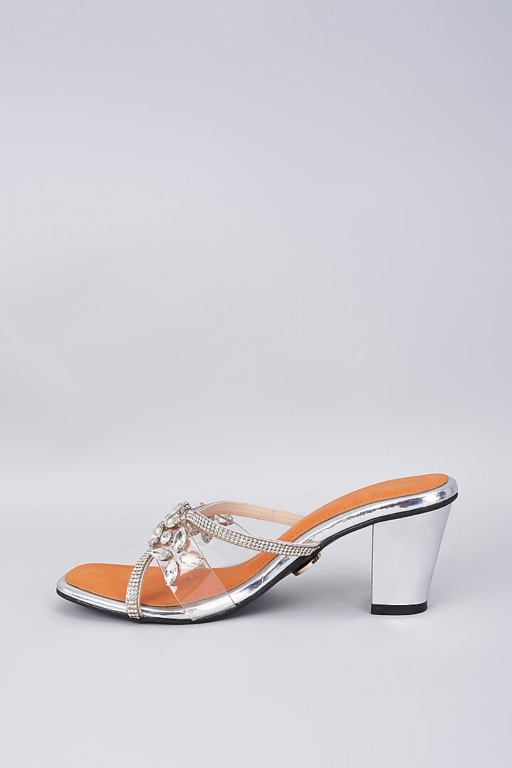 Silver Synthetic & Vegan Crystal Swarovski Embellished Heels by Sana K Luxurious Footwear at Pernia's Pop Up Shop