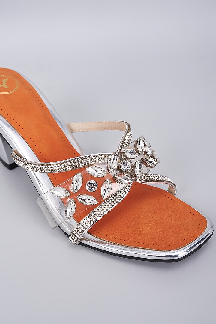 Silver Synthetic & Vegan Crystal Swarovski Embellished Heels by Sana K Luxurious Footwear at Pernia's Pop Up Shop