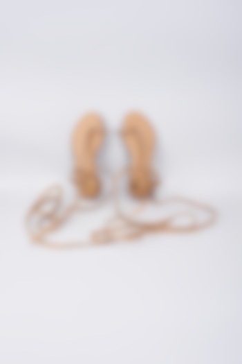 Nude Synthetic & Vegan Golden Rhinestone Embellished Flats by Sana K Luxurious Footwear at Pernia's Pop Up Shop