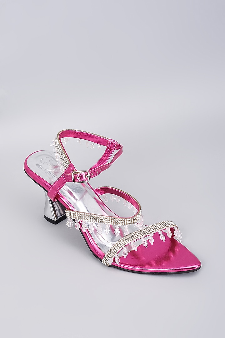 Pink Synthetic & Vegan Rhinestone Embellished Heels by Sana K Luxurious Footwear at Pernia's Pop Up Shop