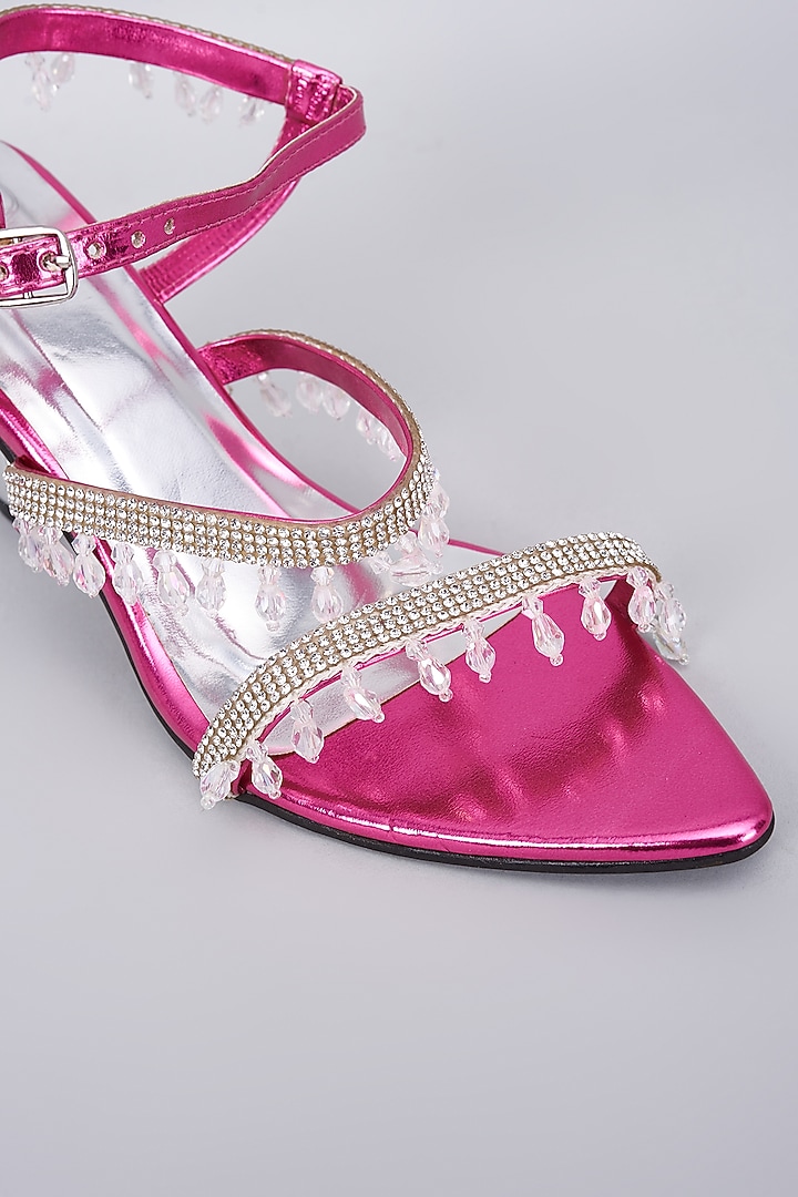 Pink Synthetic & Vegan Rhinestone Embellished Heels by Sana K Luxurious Footwear at Pernia's Pop Up Shop