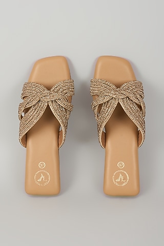 Gold Leather Flats by Sana K Luxurious Footwear