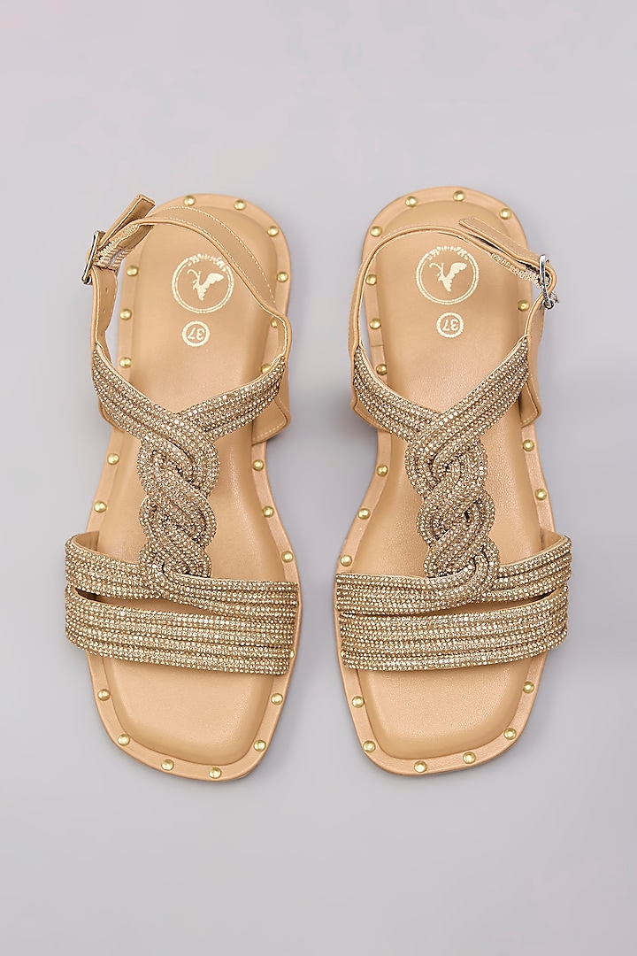 Gold Synthetic Braided Strap Flats by Sana K Luxurious Footwear at Pernia's Pop Up Shop