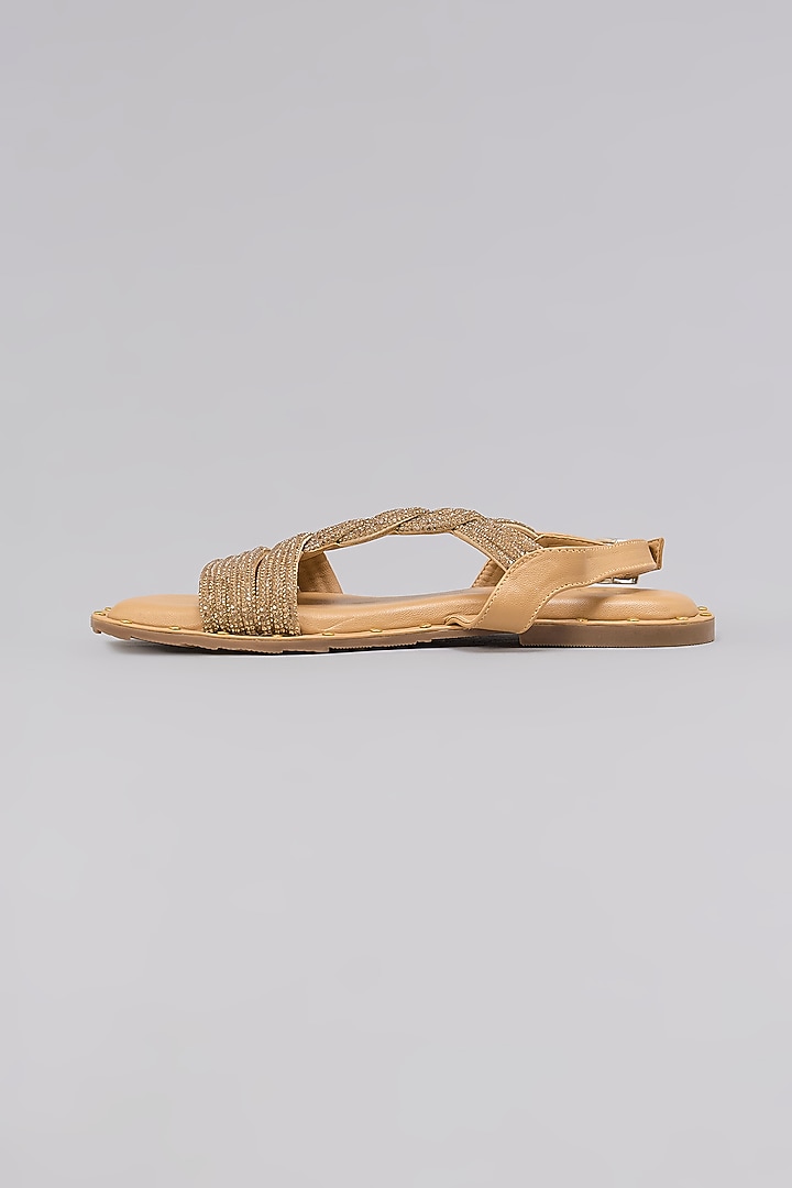 Gold Synthetic Braided Strap Flats by Sana K Luxurious Footwear at Pernia's Pop Up Shop