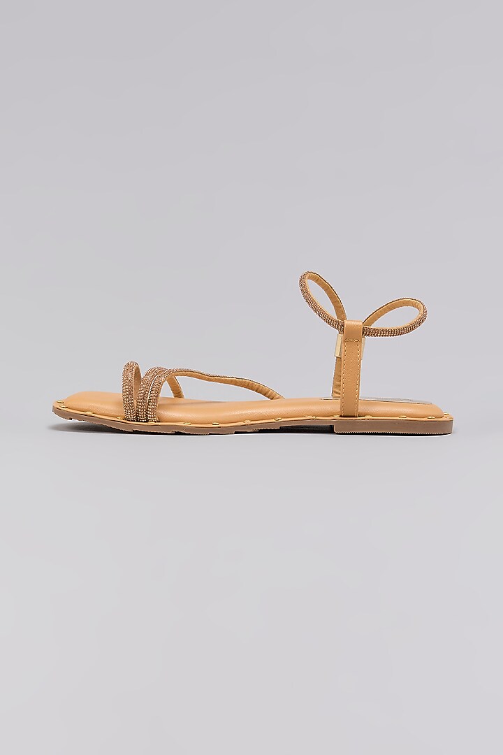 Gold Synthetic Rhinestone Work Flats by Sana K Luxurious Footwear at Pernia's Pop Up Shop