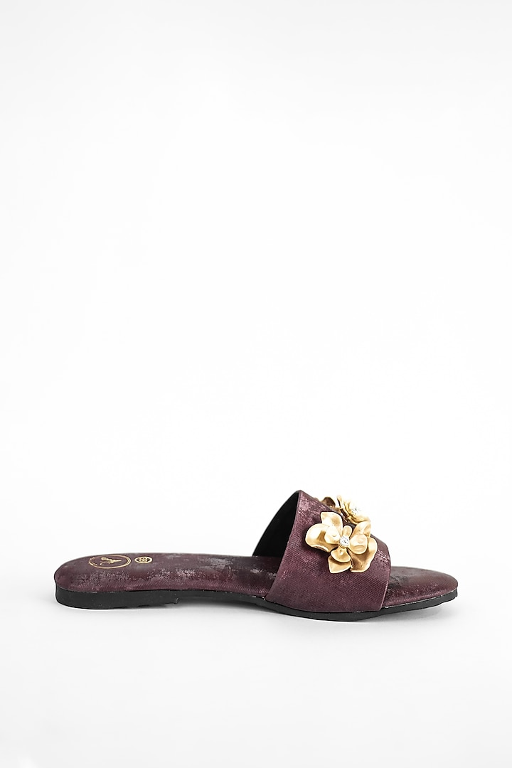 Maroon Vegan Floral Embroidered Flats by Sana K Luxurious Footwear at Pernia's Pop Up Shop