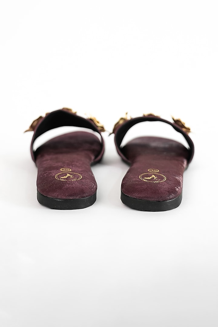Maroon Vegan Floral Embroidered Flats by Sana K Luxurious Footwear at Pernia's Pop Up Shop