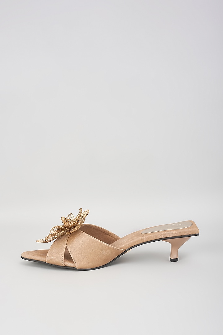 Gold Vegan Faux Leather Floral Embellished Kitten Heels by Sana K Luxurious Footwear at Pernia's Pop Up Shop