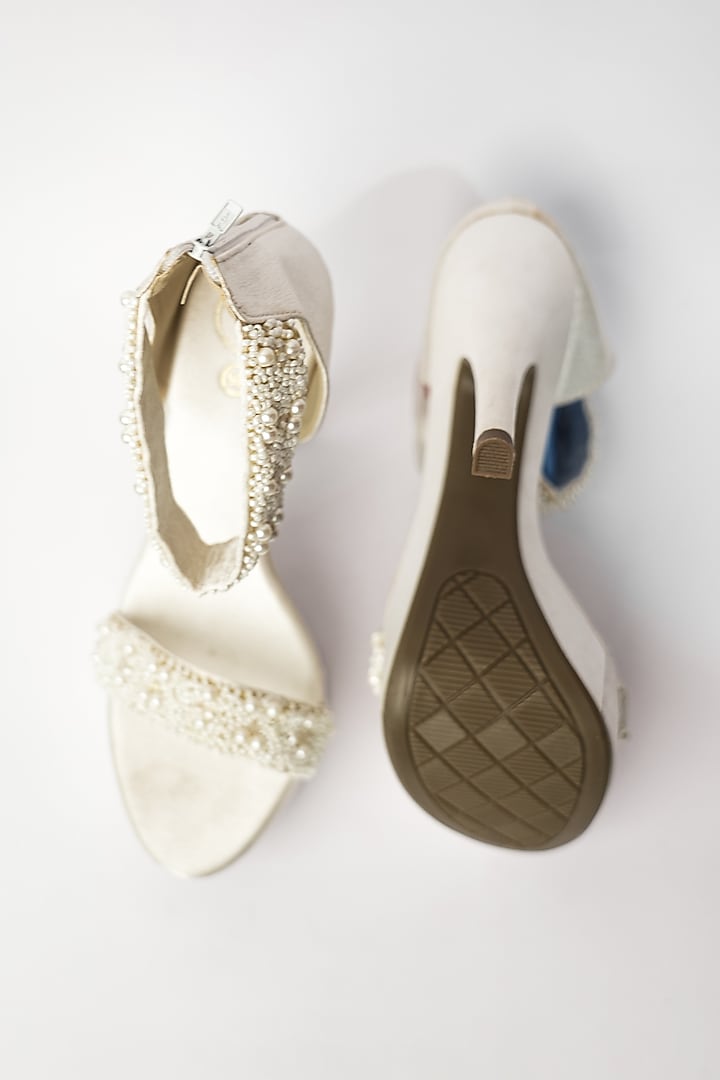 White Vegan Pearl Embellished Heels by Sana K Luxurious Footwear at Pernia's Pop Up Shop