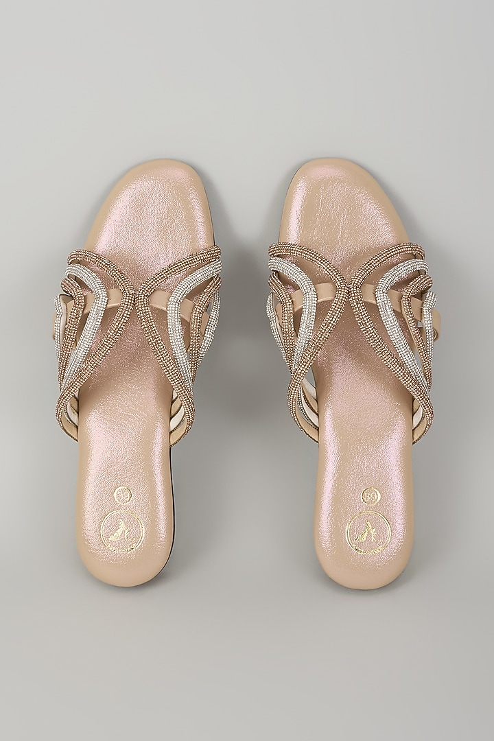 Gold Synthetic Rhinestone Work Flats by Sana K Luxurious Footwear at Pernia's Pop Up Shop