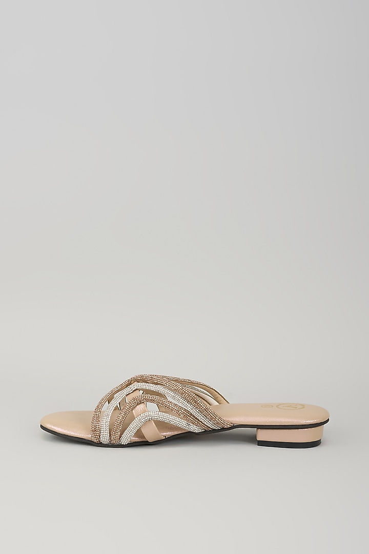 Gold Synthetic Rhinestone Work Flats by Sana K Luxurious Footwear at Pernia's Pop Up Shop