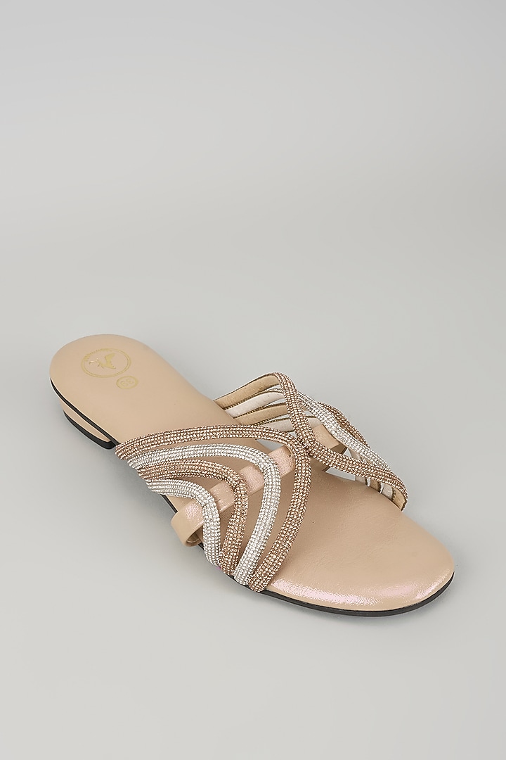 Gold Synthetic Rhinestone Work Flats by Sana K Luxurious Footwear at Pernia's Pop Up Shop