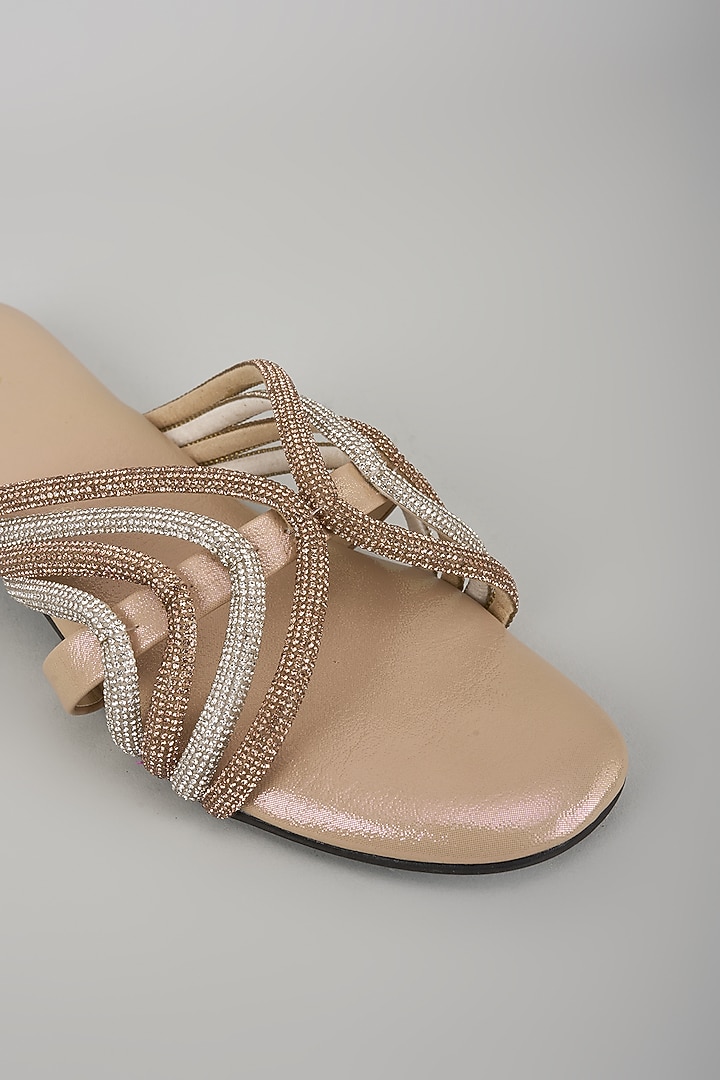 Gold Synthetic Rhinestone Work Flats by Sana K Luxurious Footwear at Pernia's Pop Up Shop