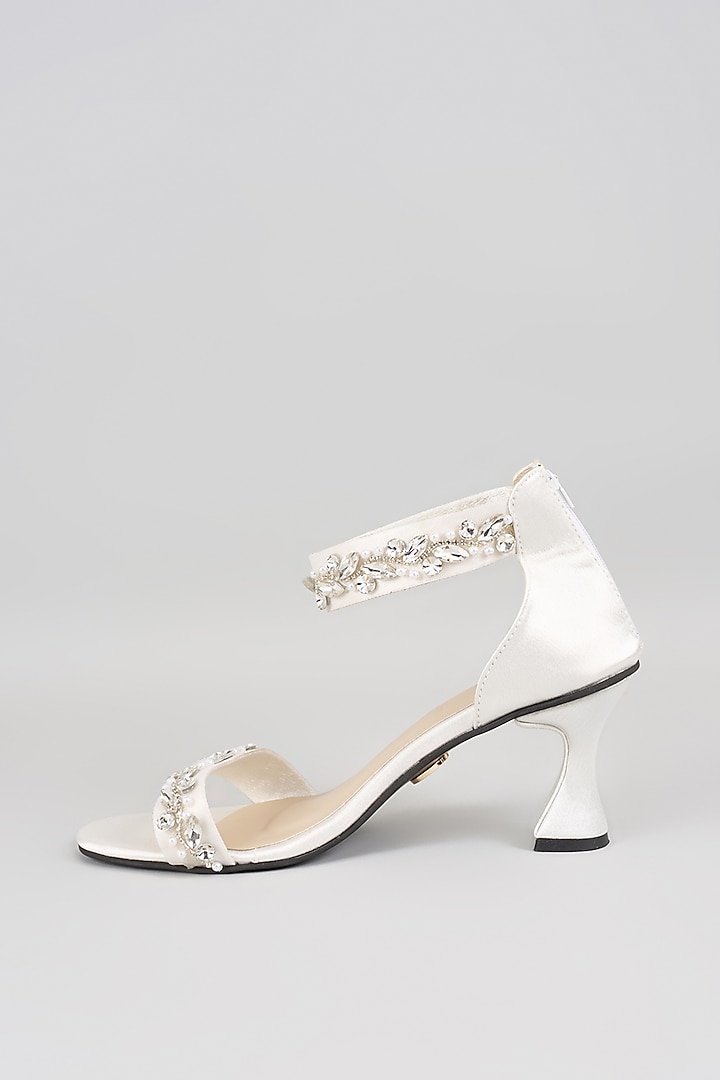 White Synthetic Crystal Work Heels by Sana K Luxurious Footwear at Pernia's Pop Up Shop