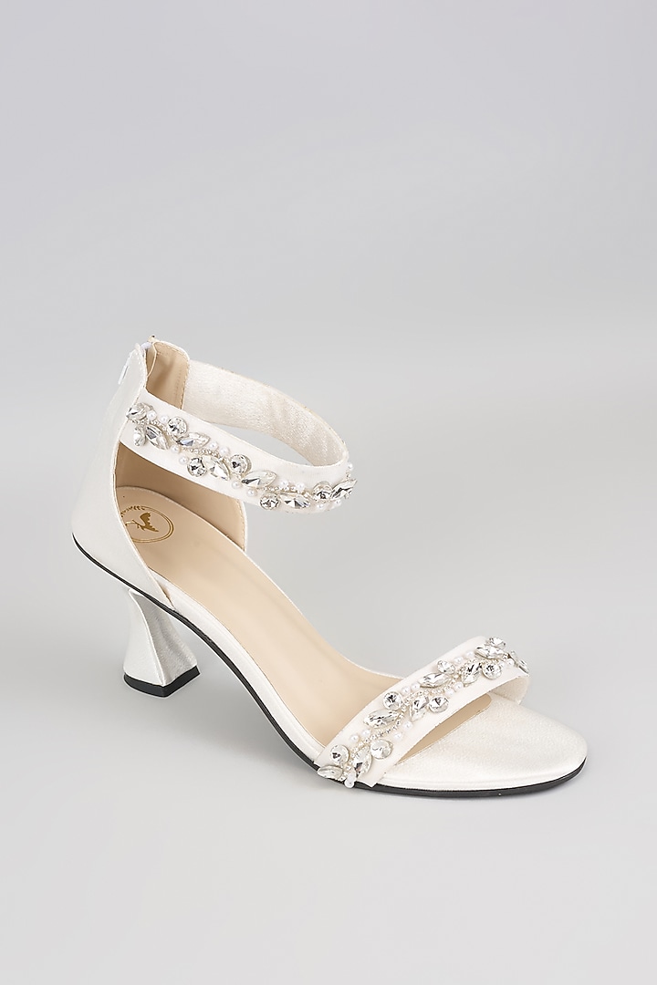 White Synthetic Crystal Work Heels by Sana K Luxurious Footwear at Pernia's Pop Up Shop