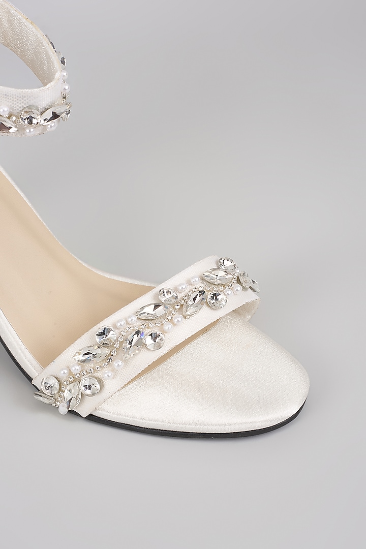 White Synthetic Crystal Work Heels by Sana K Luxurious Footwear at Pernia's Pop Up Shop