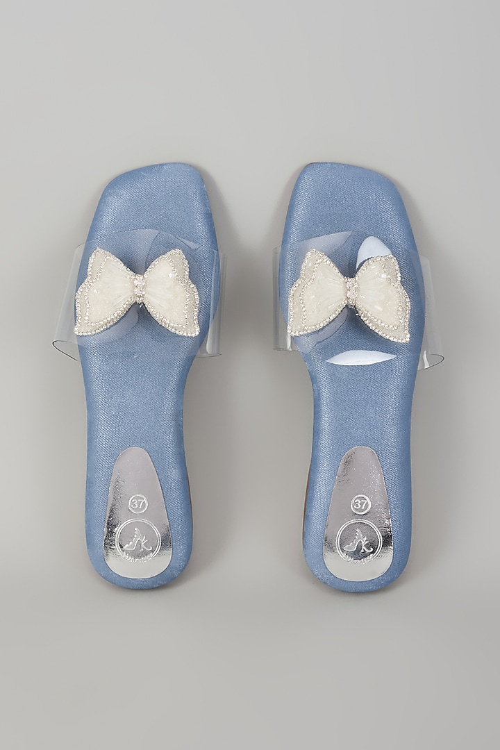 Blue Synthetic Pearl Butterfly Transparent Strap Flats by Sana K Luxurious Footwear at Pernia's Pop Up Shop