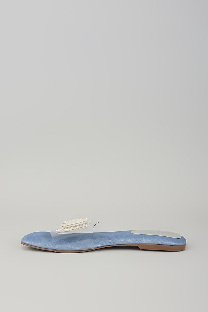 Blue Synthetic Pearl Butterfly Transparent Strap Flats by Sana K Luxurious Footwear at Pernia's Pop Up Shop