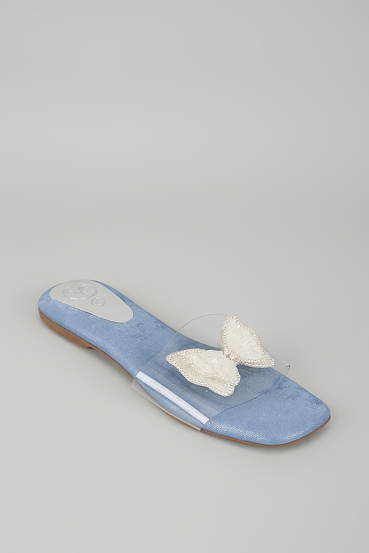 Blue Synthetic Pearl Butterfly Transparent Strap Flats by Sana K Luxurious Footwear at Pernia's Pop Up Shop