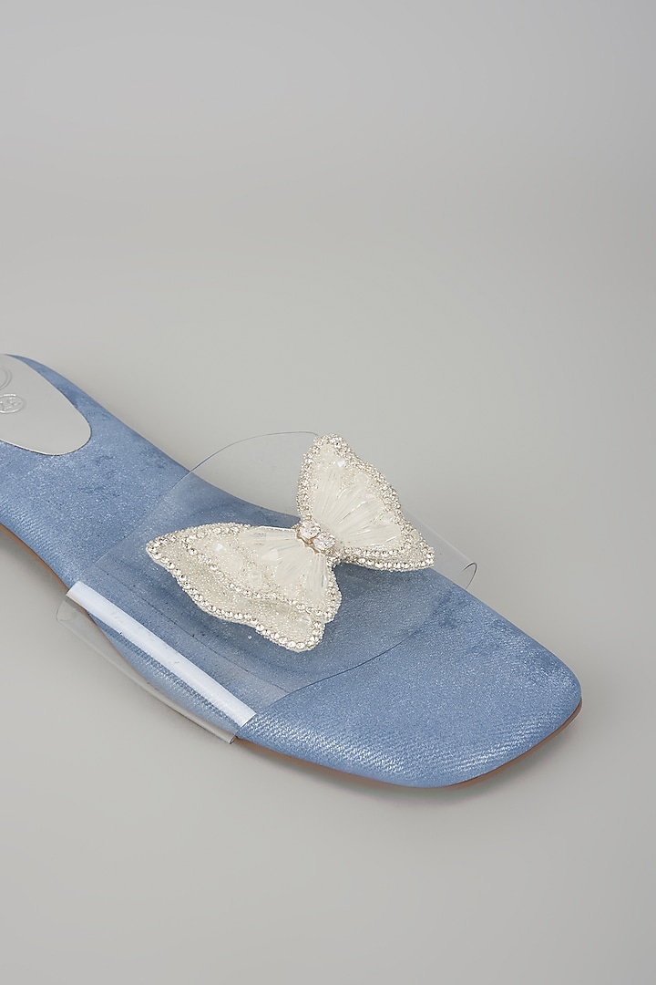 Blue Synthetic Pearl Butterfly Transparent Strap Flats by Sana K Luxurious Footwear at Pernia's Pop Up Shop