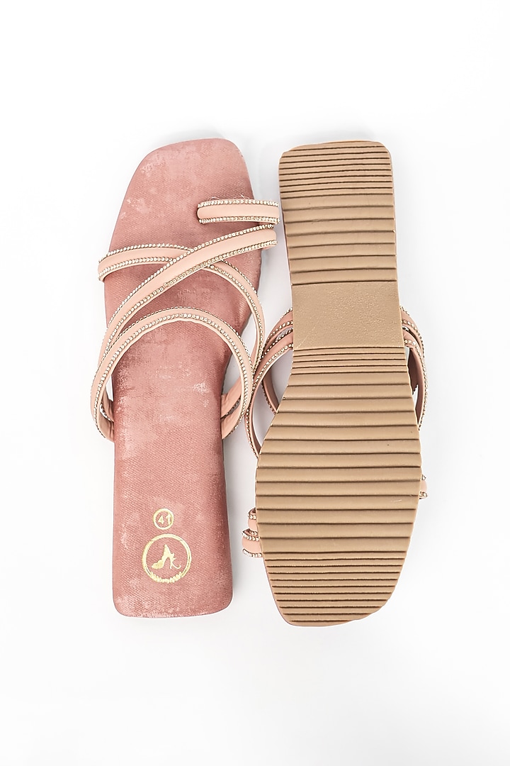 Pink Vegan Rhinestone Work Flats by Sana K Luxurious Footwear at Pernia's Pop Up Shop