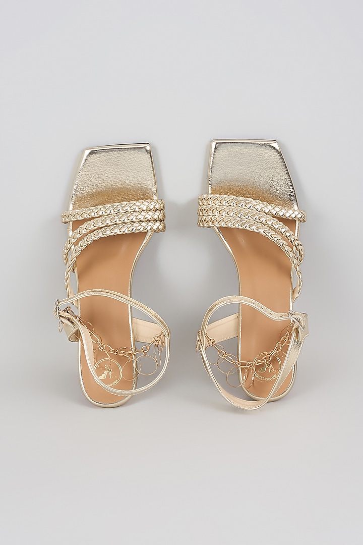 Gold Synthetic Braided Strap Heels by Sana K Luxurious Footwear at Pernia's Pop Up Shop