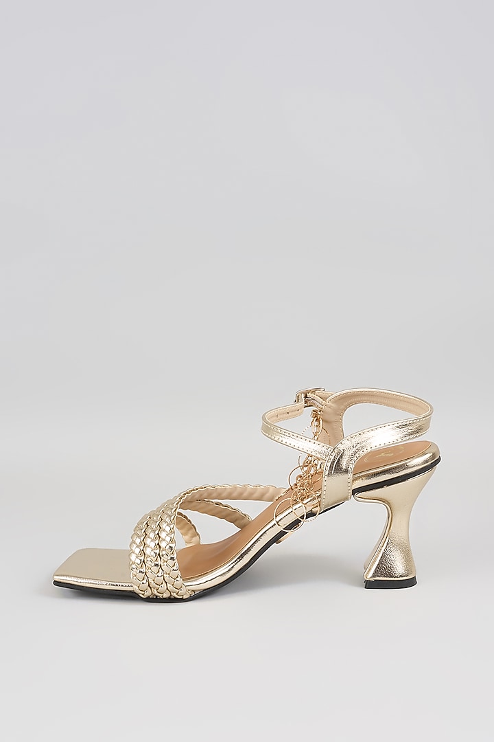 Gold Synthetic Braided Strap Heels by Sana K Luxurious Footwear at Pernia's Pop Up Shop