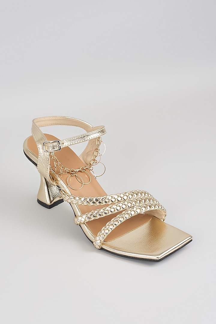 Gold Synthetic Braided Strap Heels by Sana K Luxurious Footwear at Pernia's Pop Up Shop