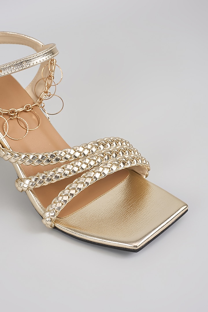 Gold Synthetic Braided Strap Heels by Sana K Luxurious Footwear at Pernia's Pop Up Shop