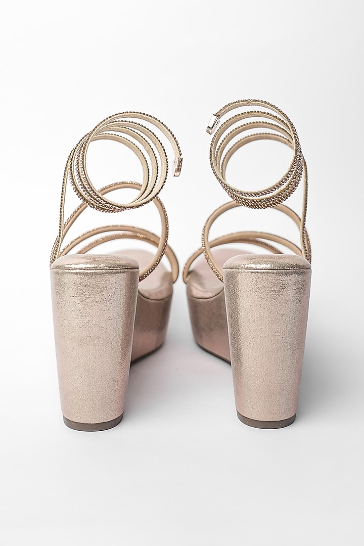Rose Gold Vegan Rhinestone Embroidered Wedges by Sana K Luxurious Footwear at Pernia's Pop Up Shop