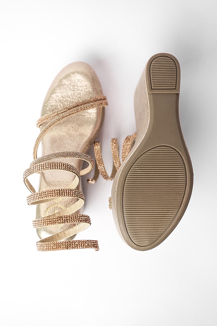 Rose Gold Vegan Rhinestone Embroidered Wedges by Sana K Luxurious Footwear at Pernia's Pop Up Shop