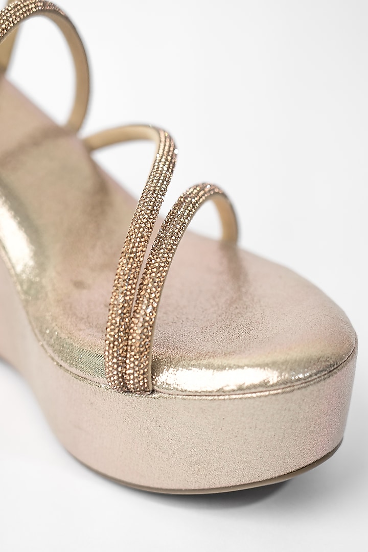 Rose Gold Vegan Rhinestone Embroidered Wedges by Sana K Luxurious Footwear at Pernia's Pop Up Shop