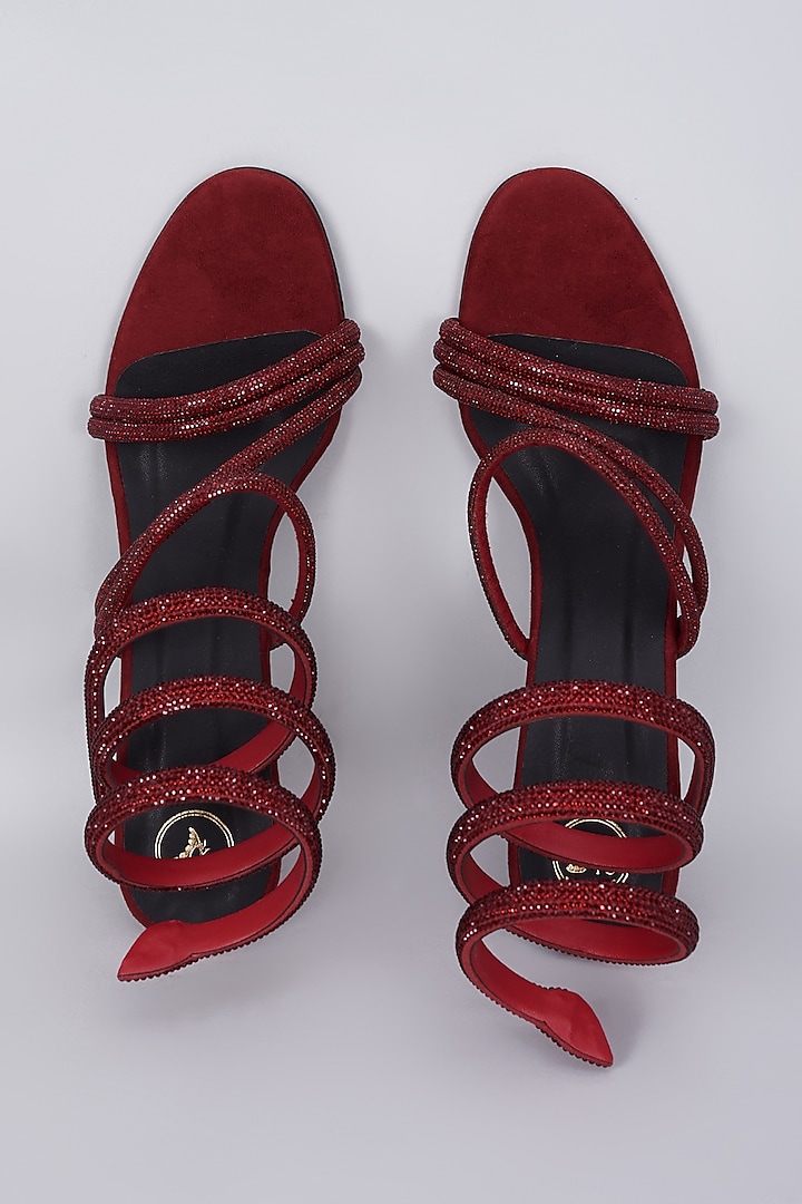 Ruby Red Synthetic & Vegan Rhinestone Spring Embellished Heels by Sana K Luxurious Footwear at Pernia's Pop Up Shop
