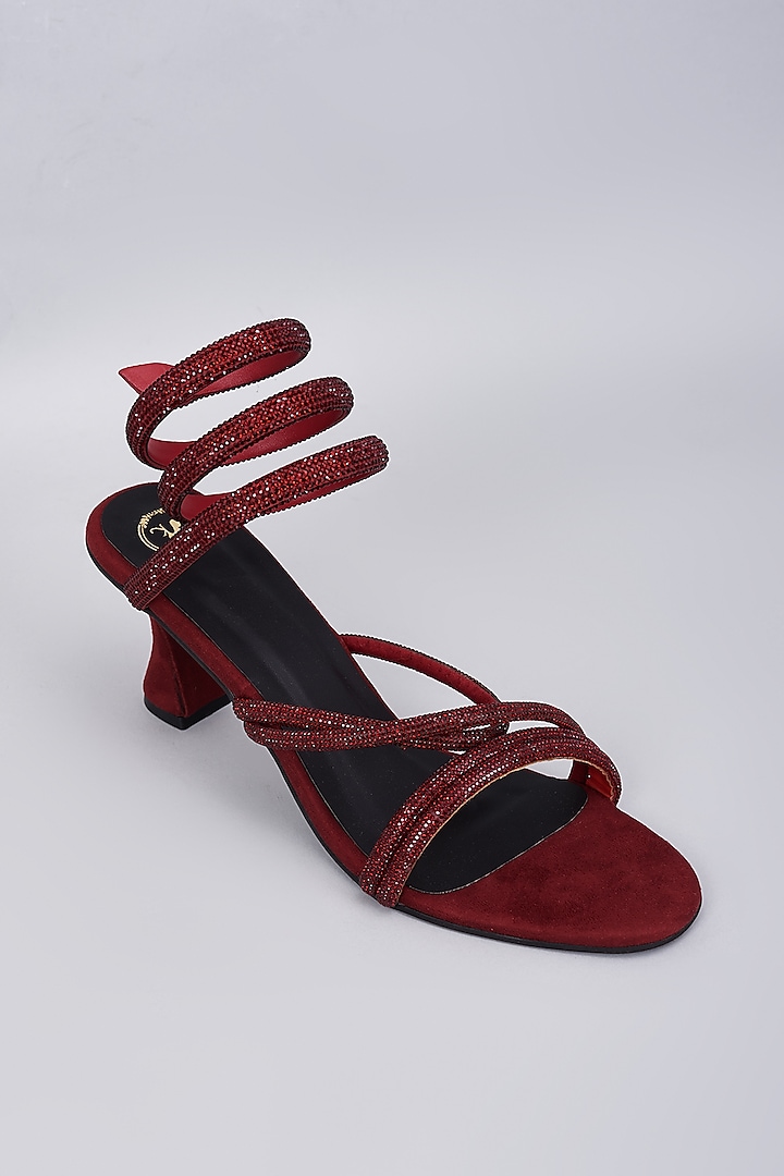 Ruby Red Synthetic & Vegan Rhinestone Spring Embellished Heels by Sana K Luxurious Footwear at Pernia's Pop Up Shop