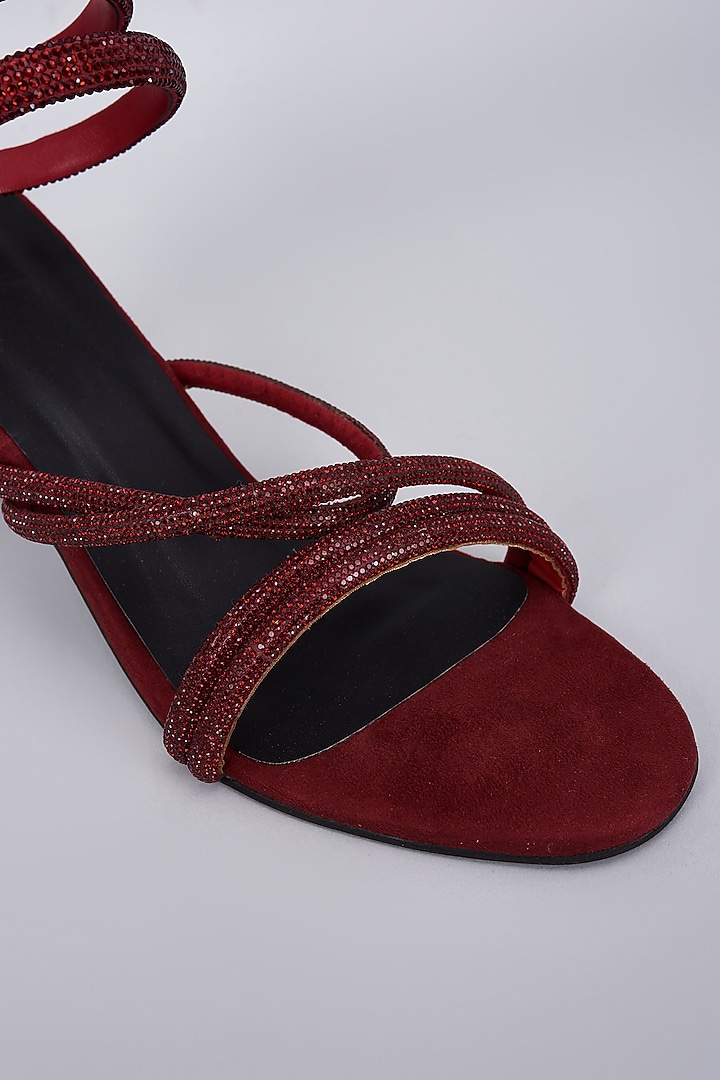 Ruby Red Synthetic & Vegan Rhinestone Spring Embellished Heels by Sana K Luxurious Footwear at Pernia's Pop Up Shop