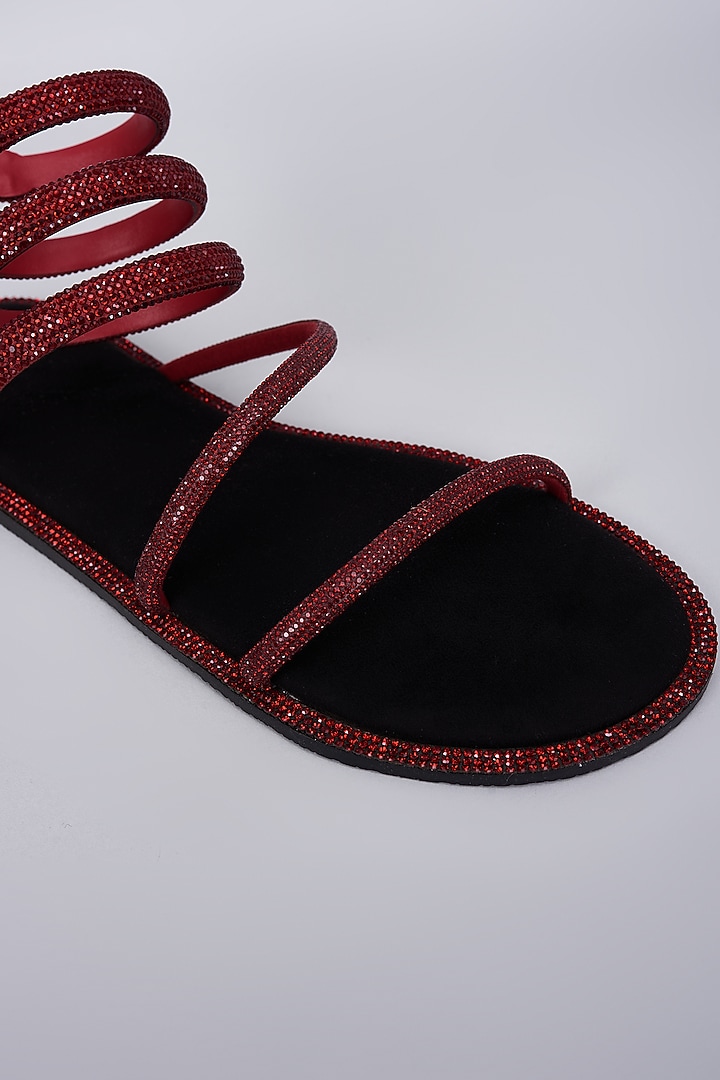 Black Synthetic & Vegan Rhinestone Embellished Flats by Sana K Luxurious Footwear at Pernia's Pop Up Shop