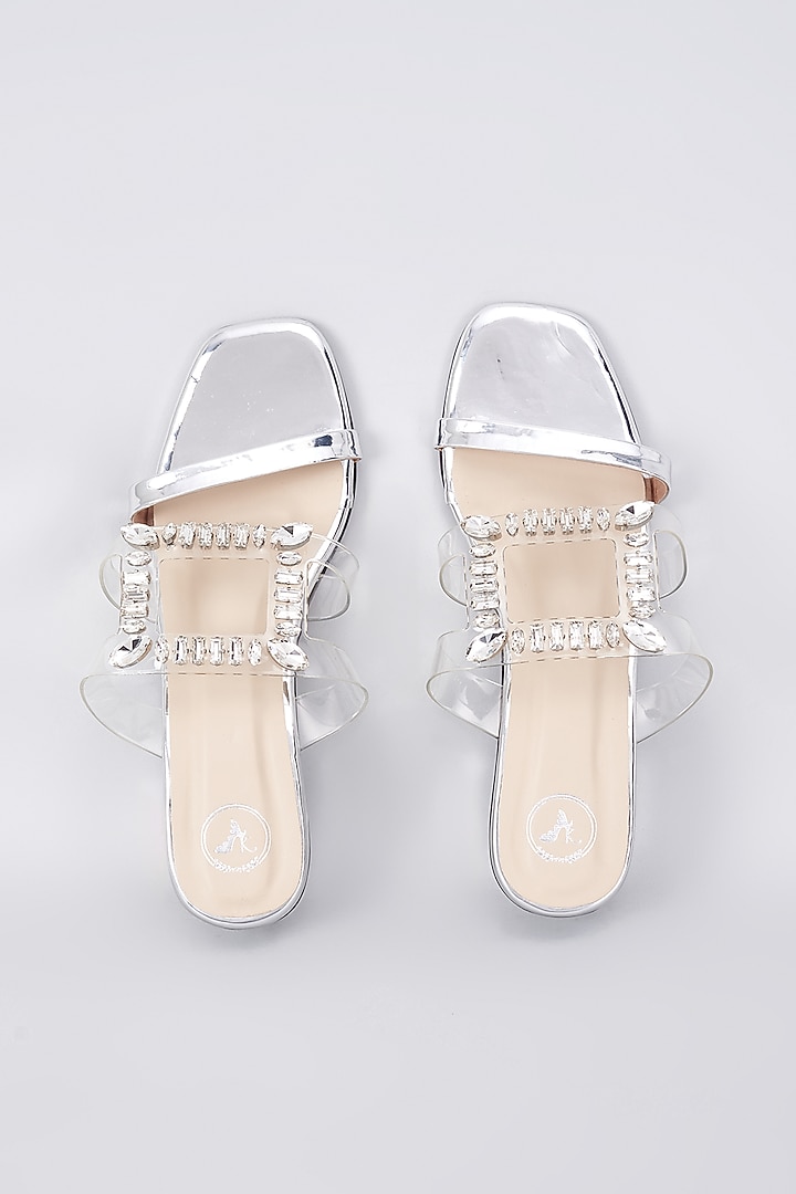Silver Synthetic & Vegan Swarovski Crystal Embellished Heels by Sana K Luxurious Footwear at Pernia's Pop Up Shop