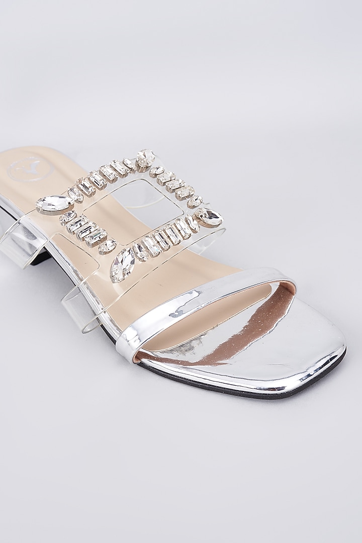 Silver Synthetic & Vegan Swarovski Crystal Embellished Heels by Sana K Luxurious Footwear at Pernia's Pop Up Shop