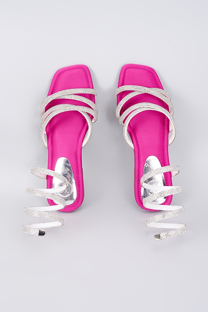 Pink Synthetic & Vegan Silver Rhinestone Spring Embellished Flats by Sana K Luxurious Footwear at Pernia's Pop Up Shop