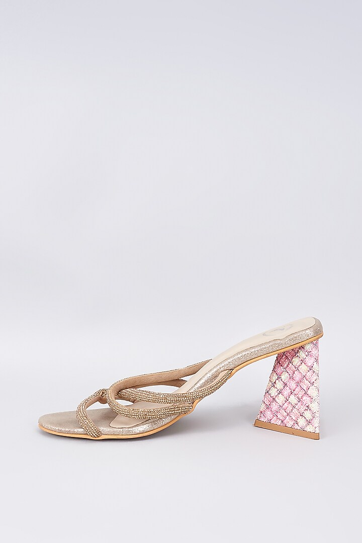 Gold Vegan Rhinestone String Embellished Heels by Sana K Luxurious Footwear at Pernia's Pop Up Shop