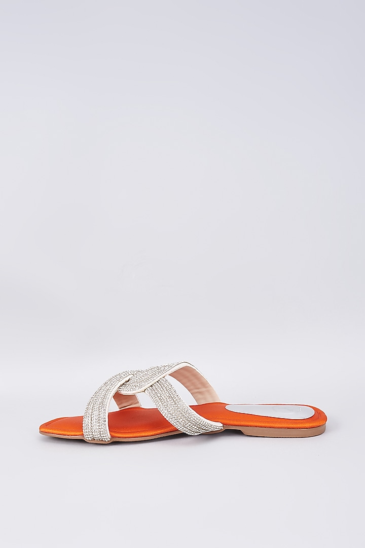 Orange Synthetic & Vegan Rhinestone Embellished Flats by Sana K Luxurious Footwear at Pernia's Pop Up Shop
