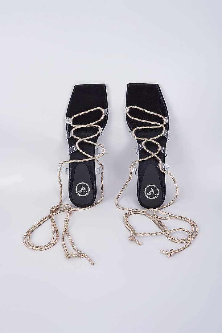 Black Synthetic & Vegan Rhinestone Embellished Heels by Sana K Luxurious Footwear at Pernia's Pop Up Shop